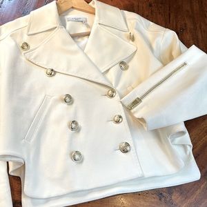 Stunning Lanvin jacket with gold buttons and zippers on sleeves. Made in Italy